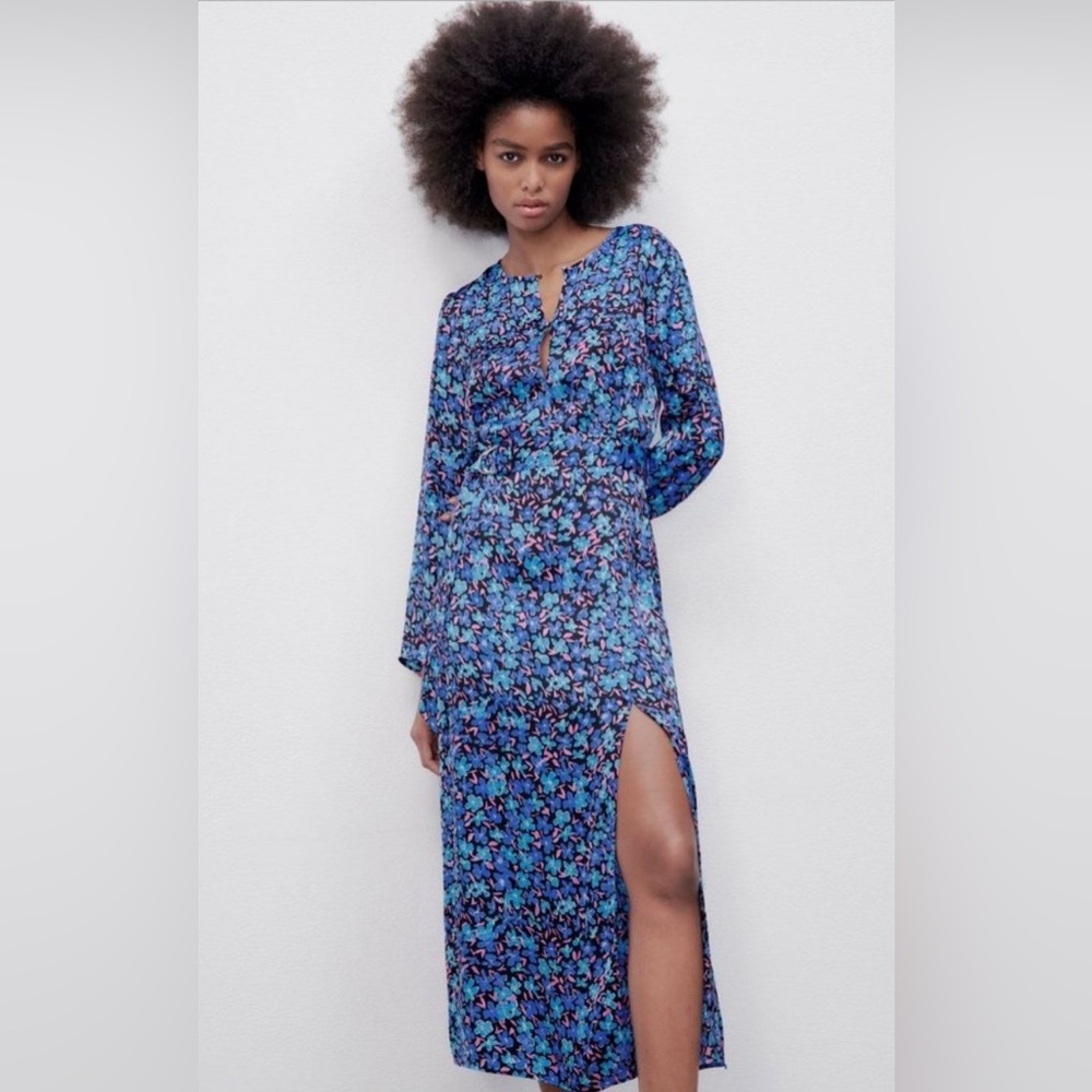 ZARA Flower Print Long-Sleeve Dress